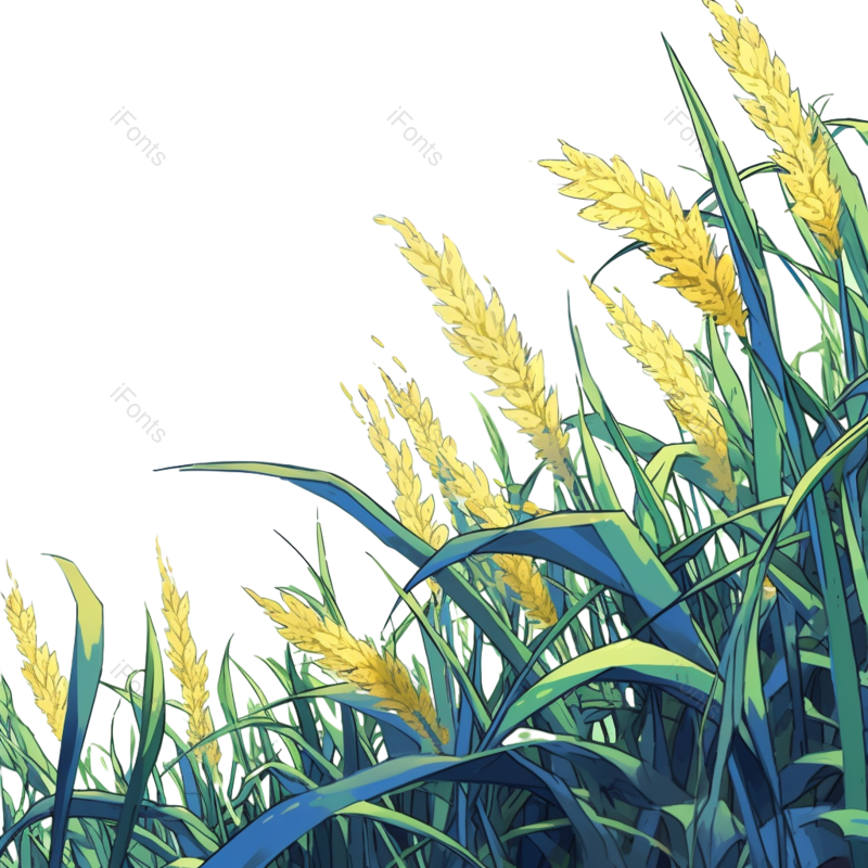 卡通图片,稻谷元素,绿色PNG,大米免抠素材